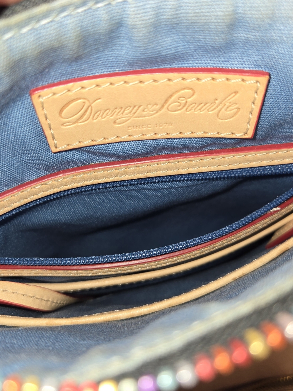 Dooney & Bourke Vintage/Y2K Multicolor Signature Crossbody Bag with Tan Strap - Picture 10 of 14